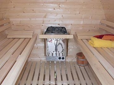 Preview: Holzfasssauna Saunafass mit Elektro-Ofen,  Fasssauna