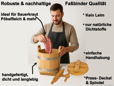 Preview: Krautfass Pökelfass 17 l Holzfass zum Einsuren und Einlegen ideal für Sauerkraut und Fleisch