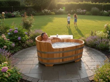 Preview: Holzbadewanne -AIBLINGER MOORWANDL - mit 2 KW Heizung und Whirl Anlage