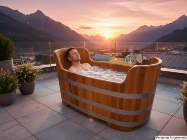Preview: Holzbadewanne - SCHAFFL BAD - mit 2 KW Heizung und Whirl- Anlage