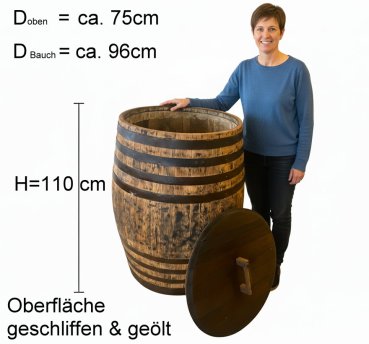 Preview: Tauchbecken Whiskyfass abgeschliffen 600 Liter Tauchbottich Saunatauchbecken