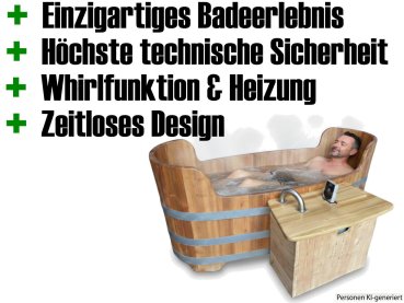 Preview: Holzbadewanne - SCHAFFL BAD - mit 2 KW Heizung und Whirl- Anlage