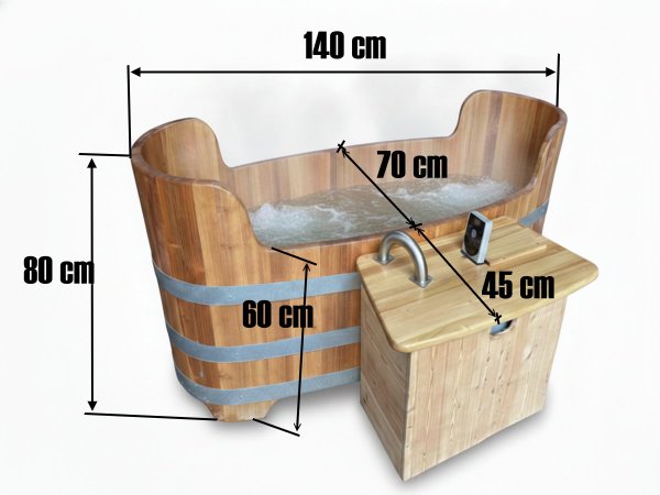 Holzbadewanne - SCHAFFL BAD - mit 2 KW Heizung und Whirl- Anlage