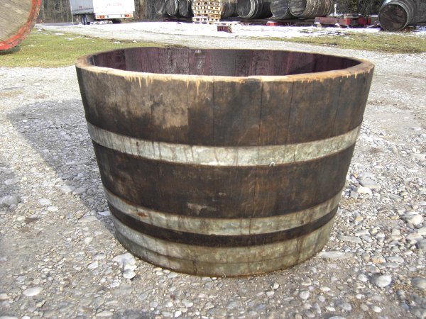 Holzfass 100 Liter dunkel, Pflanzkübel 1/2 225 Liter