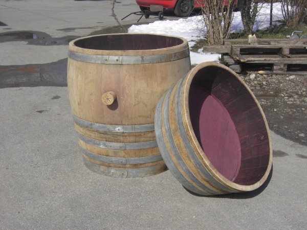 Holzfass 180 Liter hell, Pflanzkübel 2/3 225 Liter