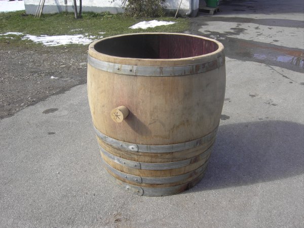 Holzfass 180 Liter hell, Pflanzkübel 2/3 225 Liter