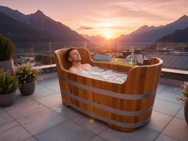 Holzbadewanne - SCHAFFL BAD - mit Whirl- Anlage