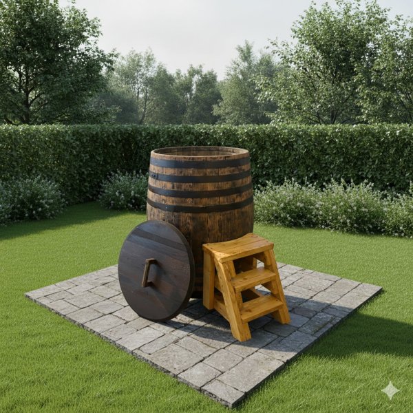 Tauchbecken Whiskyfass abgeschliffen 600 Liter Tauchbottich Saunatauchbecken